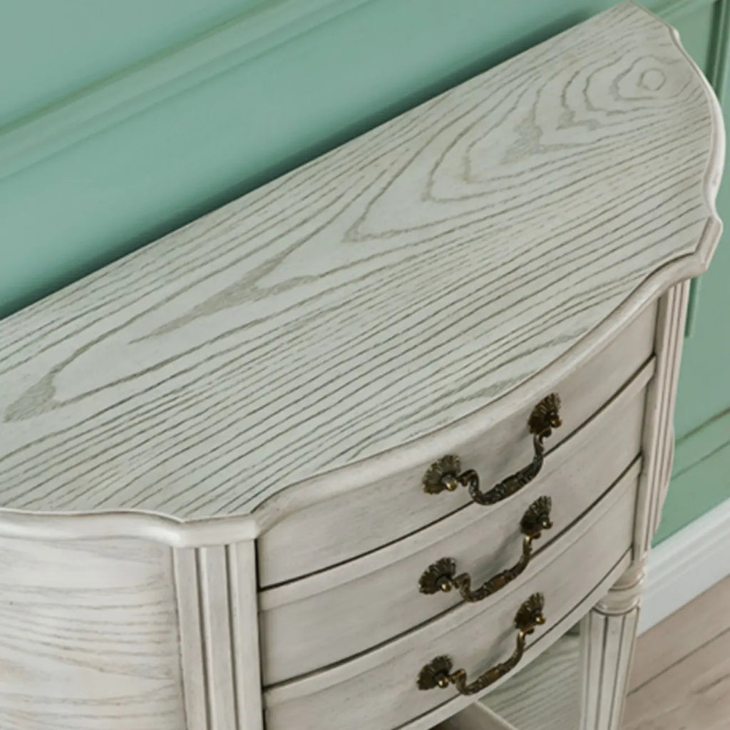 Elegant Brown Half Round Wood Console Table with Drawers