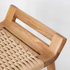 Natural Wood Backless Woven Seat Counter Height Bar Stool