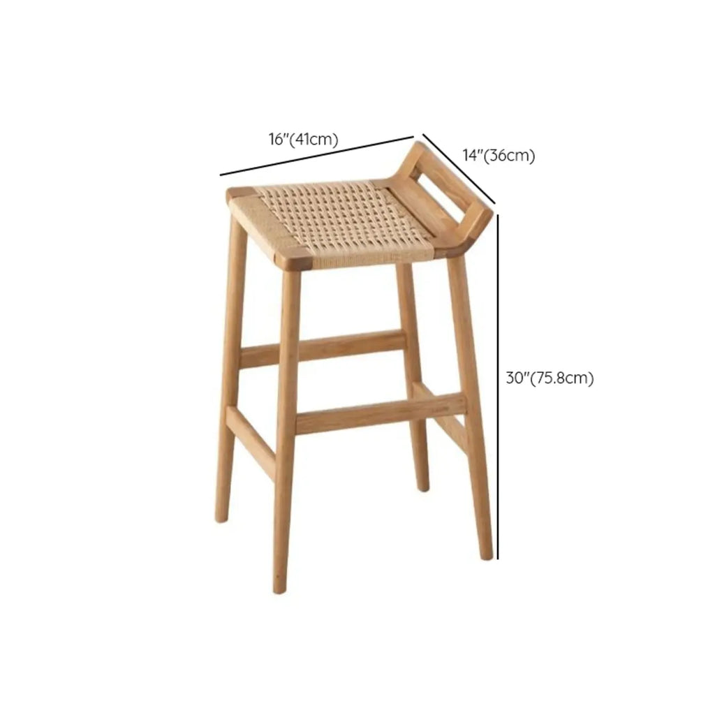 Natural Wood Backless Woven Seat Counter Height Bar Stool