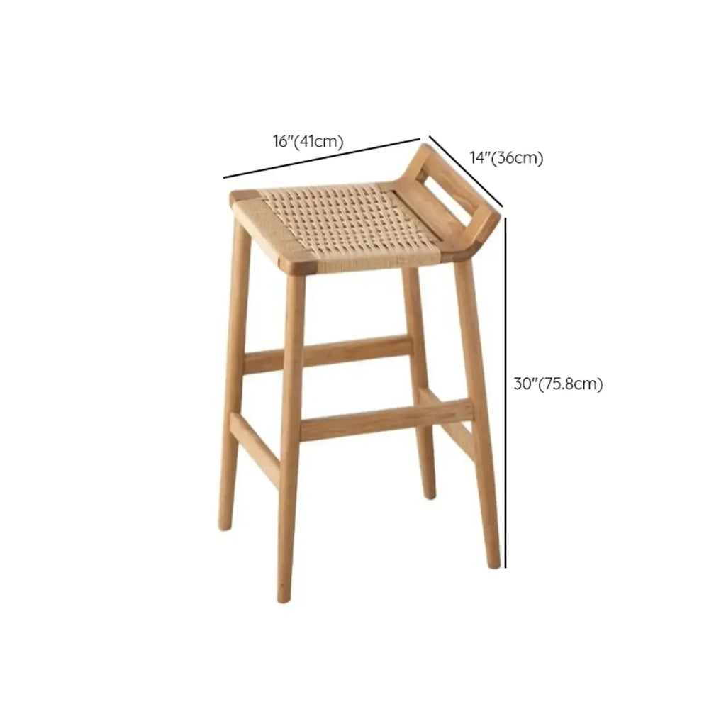 Natural Wood Backless Woven Seat Counter Height Bar Stool