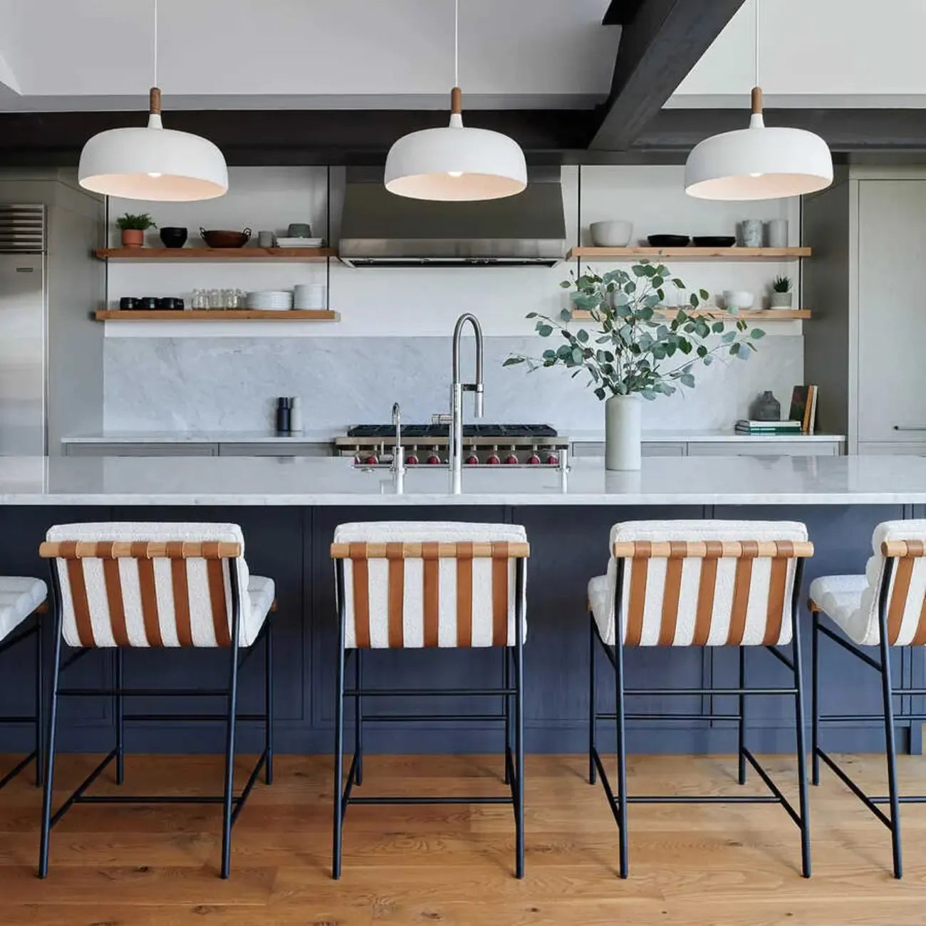 Modern Upholstered Counter Stool with Metal Frame