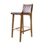 Rustic Faux Leather Wooden Woven Bar Stool