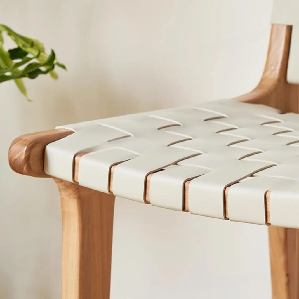 Rustic Faux Leather Wooden Woven Bar Stool