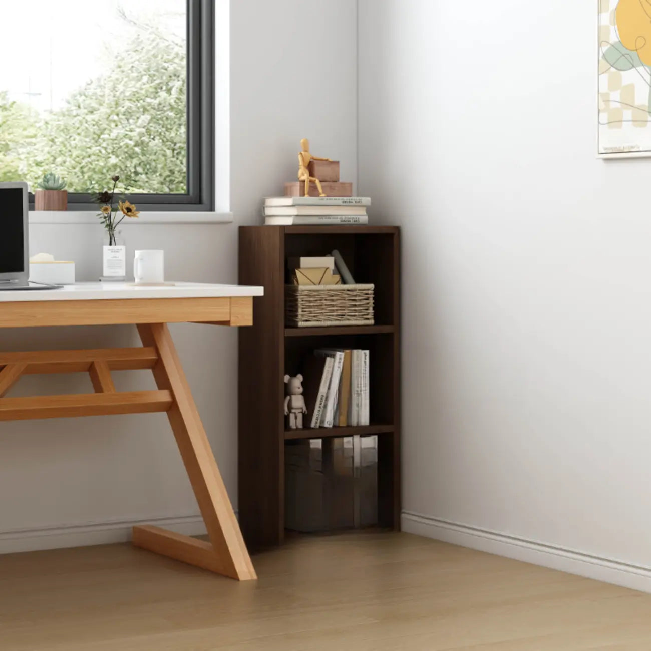 Compact Tall Modern Wooden 5-Tier Corner Bookcase