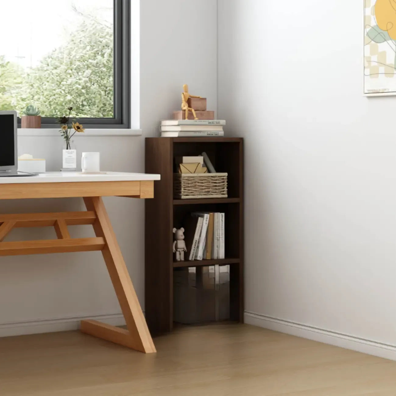 Compact Tall Modern Wooden 5-Tier Corner Bookcase