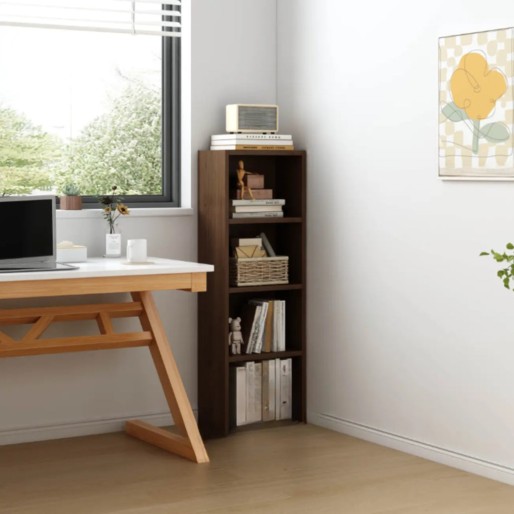 Compact Tall Modern Wooden 5-Tier Corner Bookcase