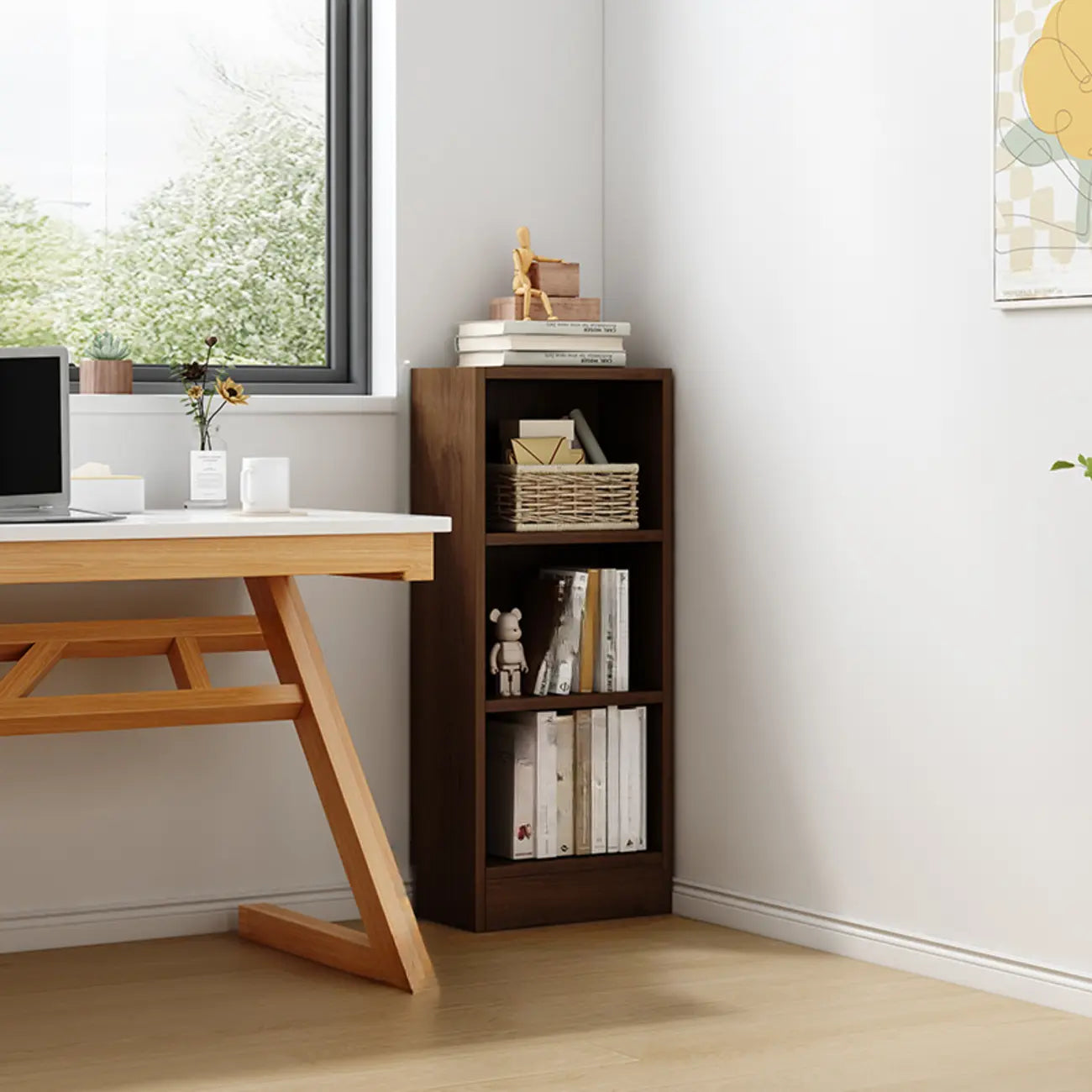 Compact Tall Modern Wooden 5-Tier Corner Bookcase