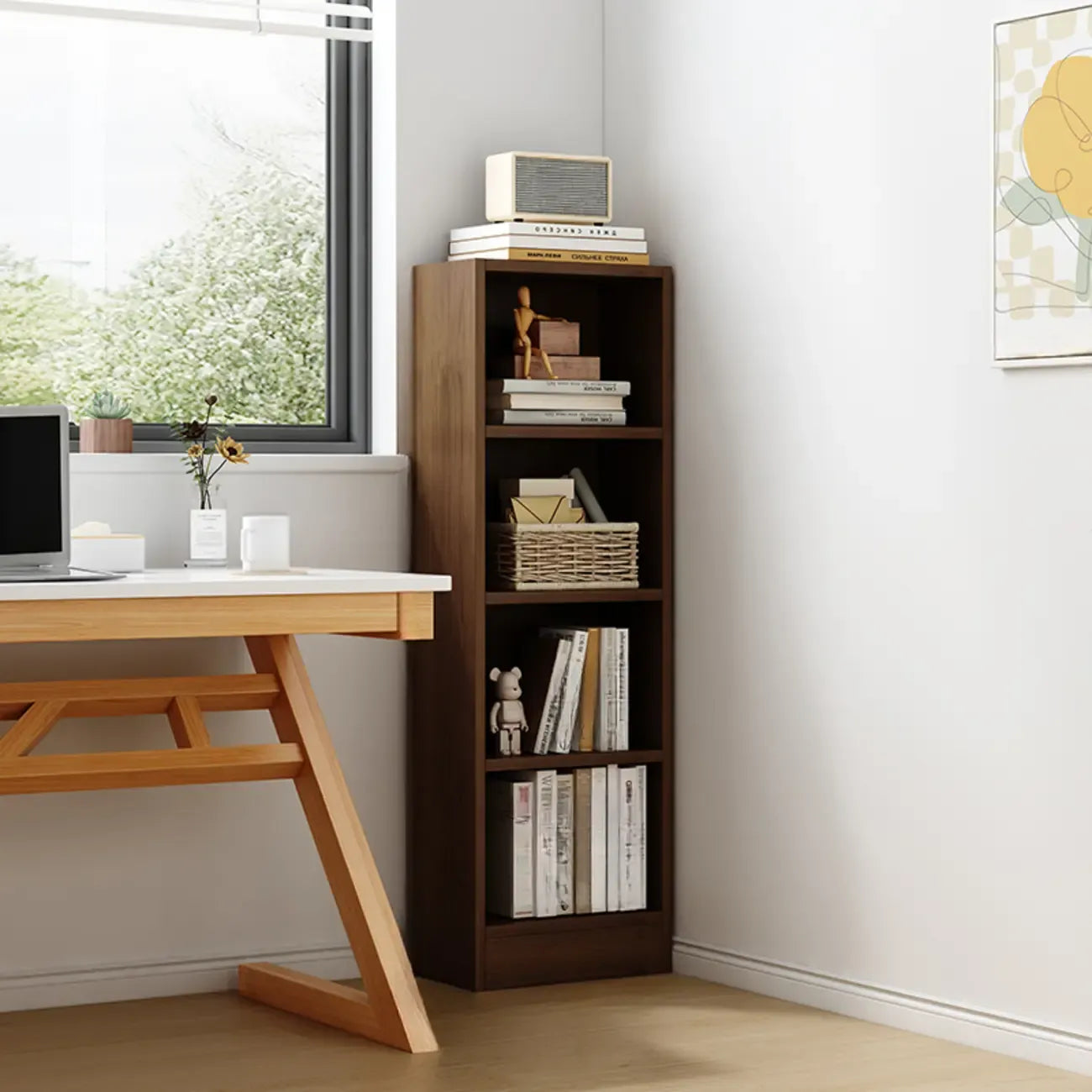 Compact Tall Modern Wooden 5-Tier Corner Bookcase