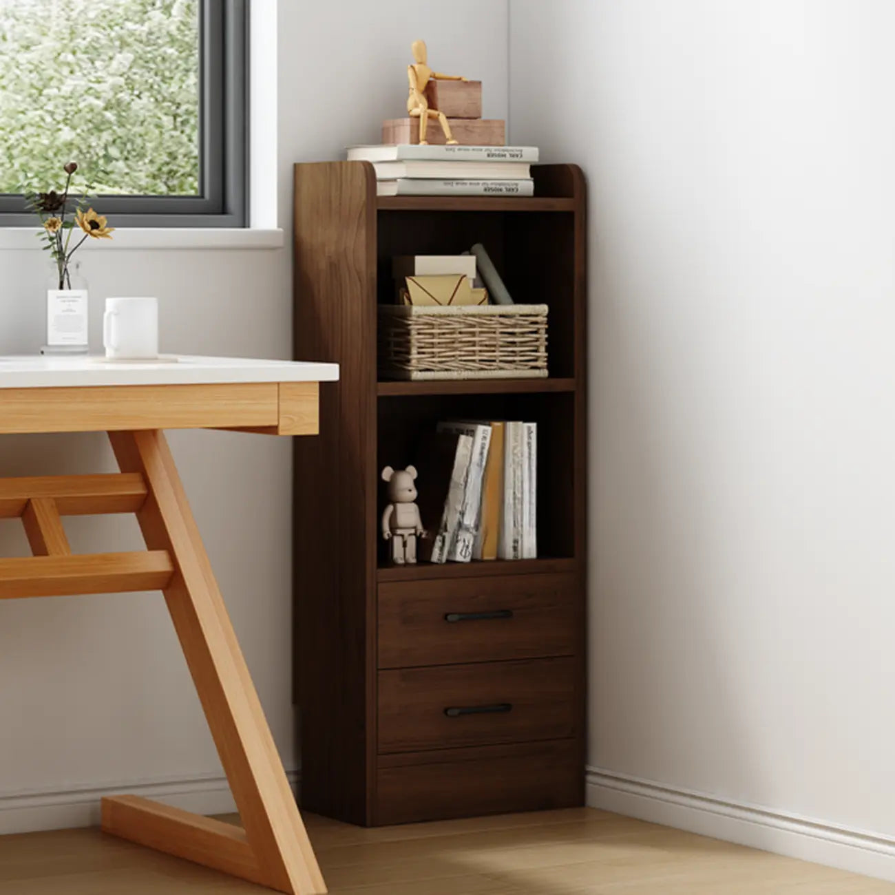 Compact Tall Modern Wooden 5-Tier Corner Bookcase