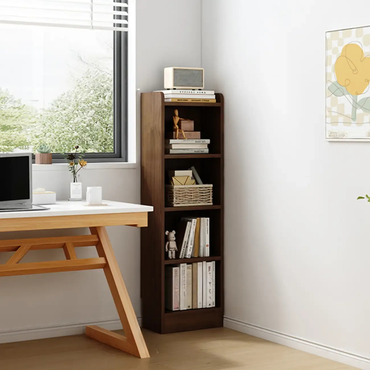 Compact Tall Modern Wooden 5-Tier Corner Bookcase