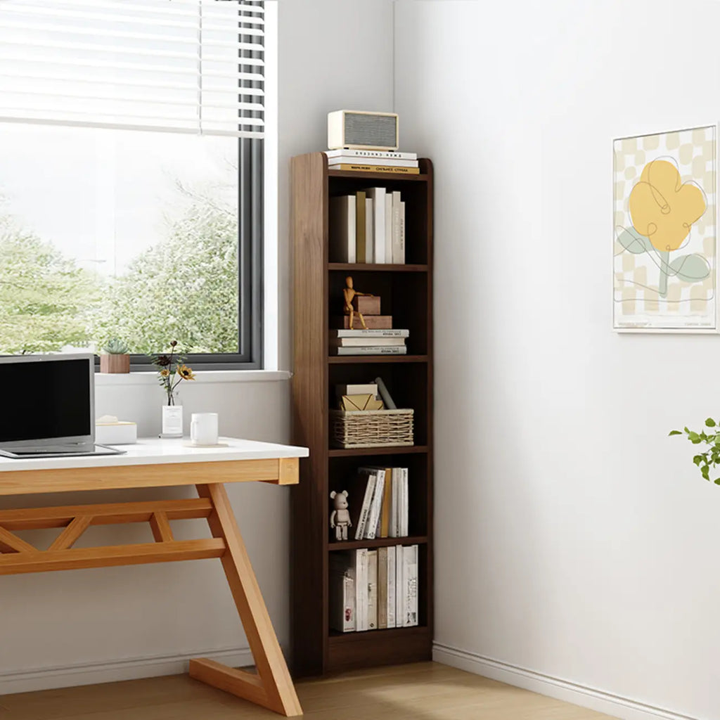 Compact Tall Modern Wooden 5-Tier Corner Bookcase