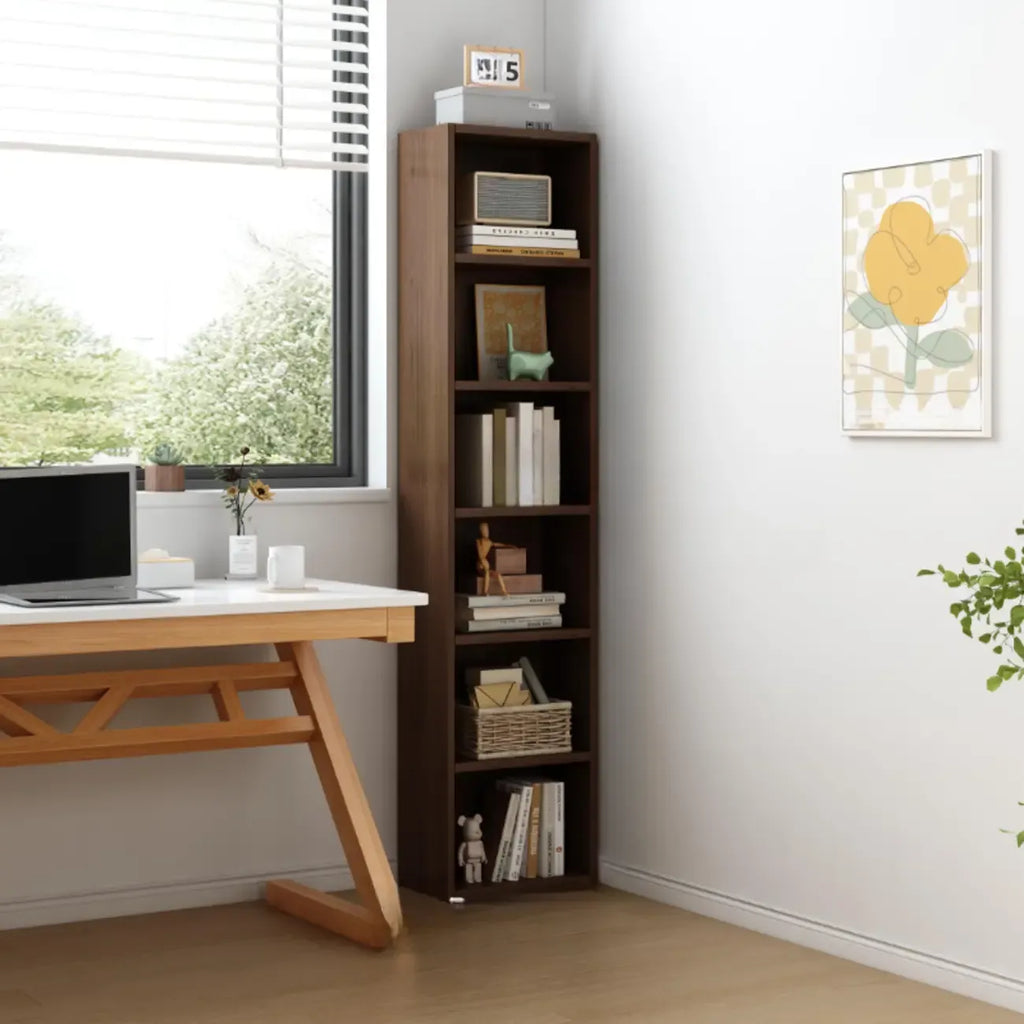 Compact Tall Modern Wooden 5-Tier Corner Bookcase