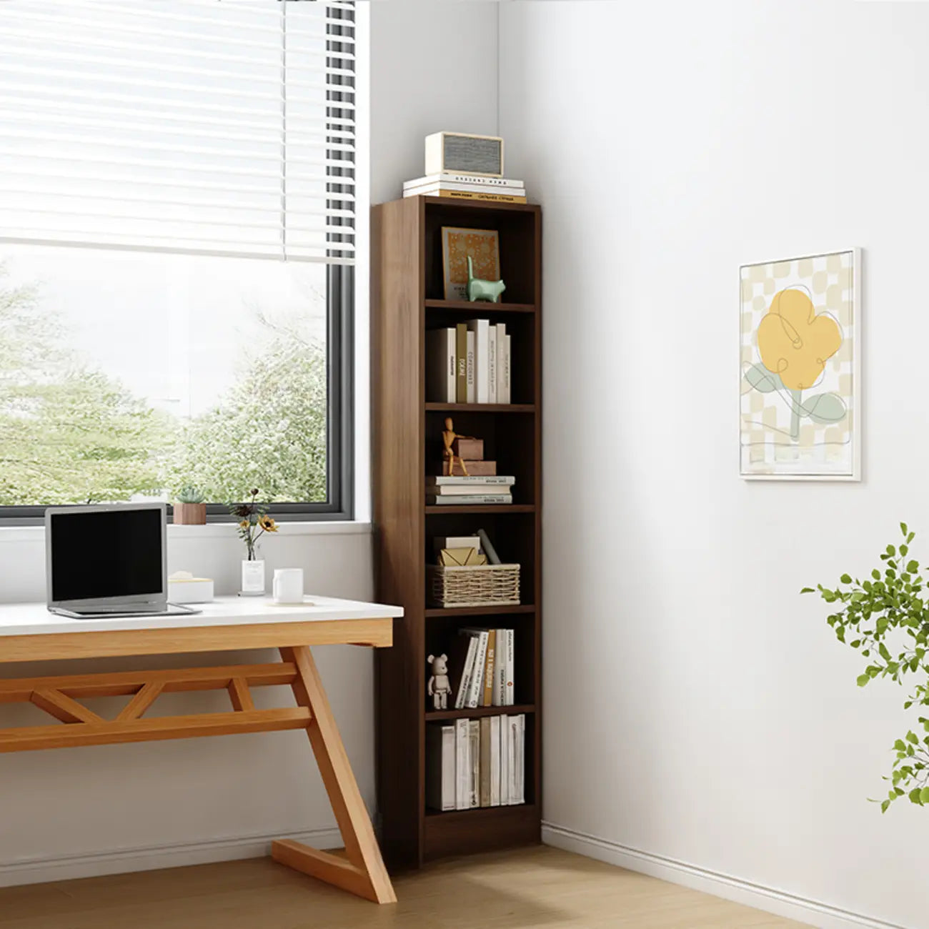 Compact Tall Modern Wooden 5-Tier Corner Bookcase