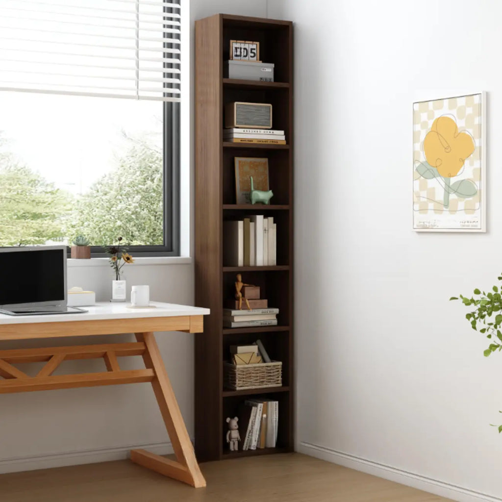 Compact Tall Modern Wooden 5-Tier Corner Bookcase