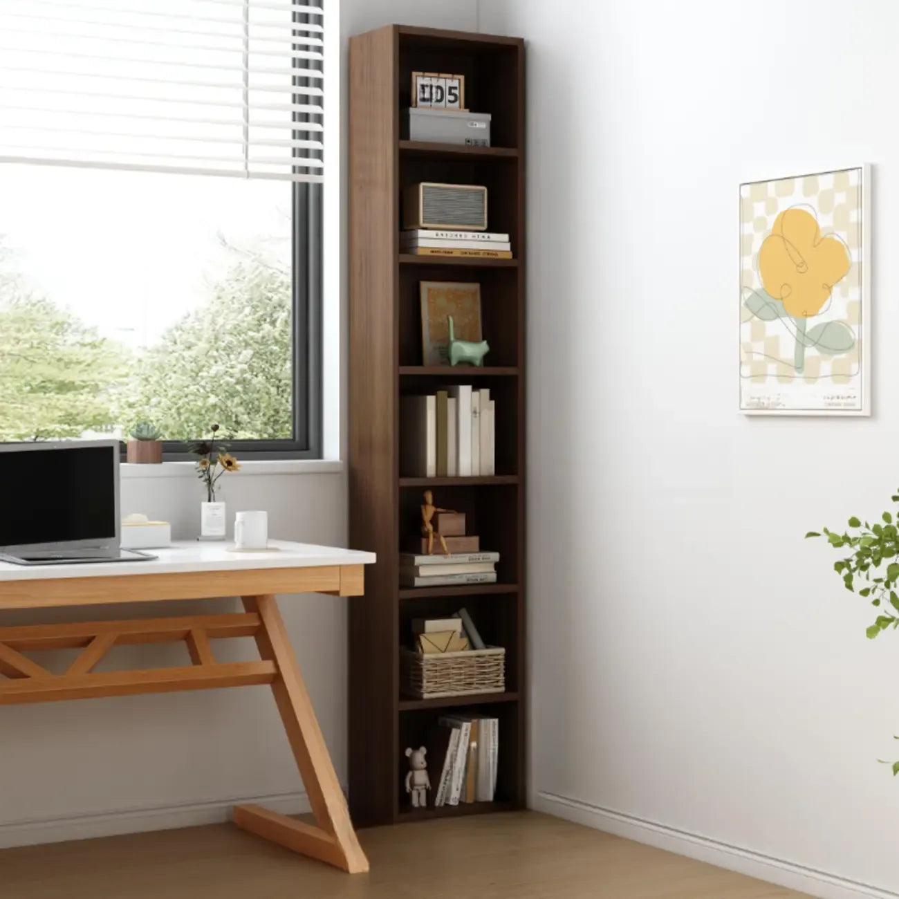Compact Tall Modern Wooden 5-Tier Corner Bookcase