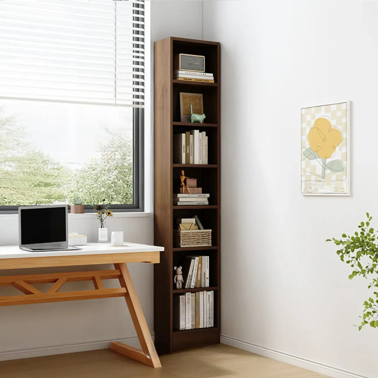 Compact Tall Modern Wooden 5-Tier Corner Bookcase