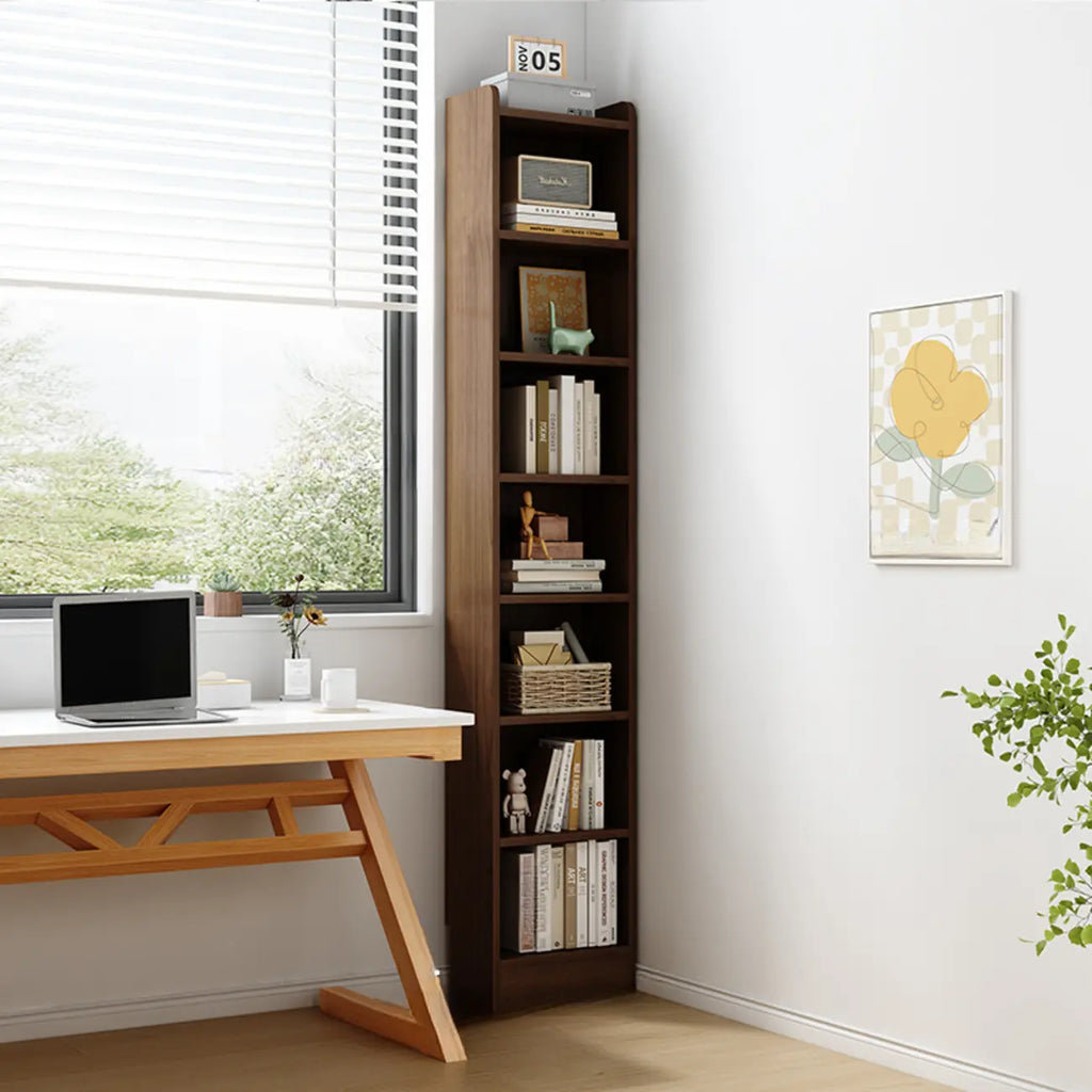 Compact Tall Modern Wooden 5-Tier Corner Bookcase