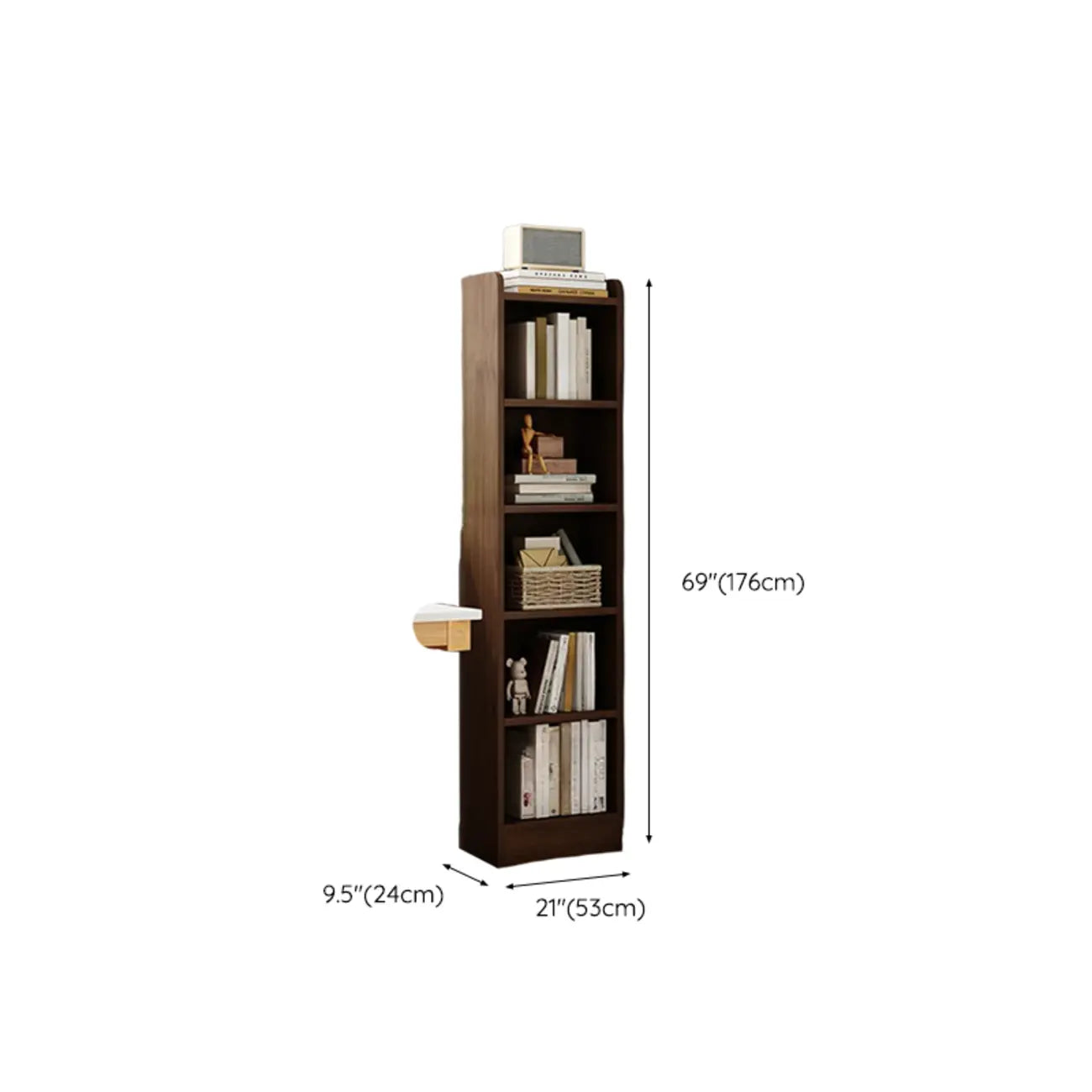 Compact Tall Modern Wooden 5-Tier Corner Bookcase