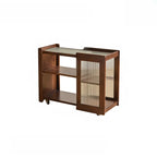 Vintage Wooden Rectangular Swivel Side Table with Glass Top