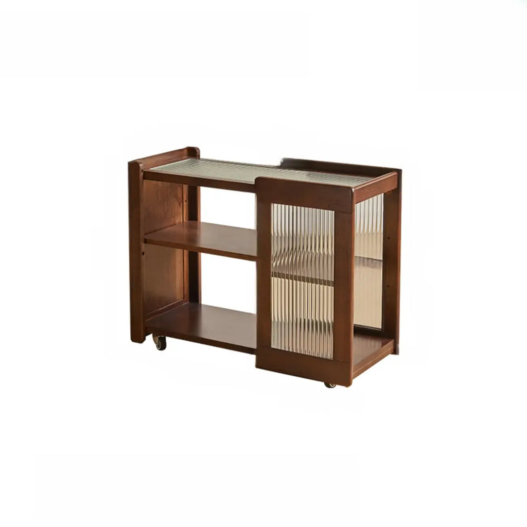Vintage Wooden Rectangular Swivel Side Table with Glass Top