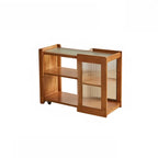 Vintage Wooden Rectangular Swivel Side Table with Glass Top