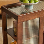 Vintage Wooden Rectangular Swivel Side Table with Glass Top