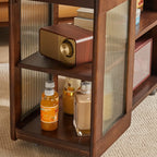 Vintage Wooden Rectangular Swivel Side Table with Glass Top