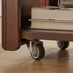 Vintage Wooden Rectangular Swivel Side Table with Glass Top