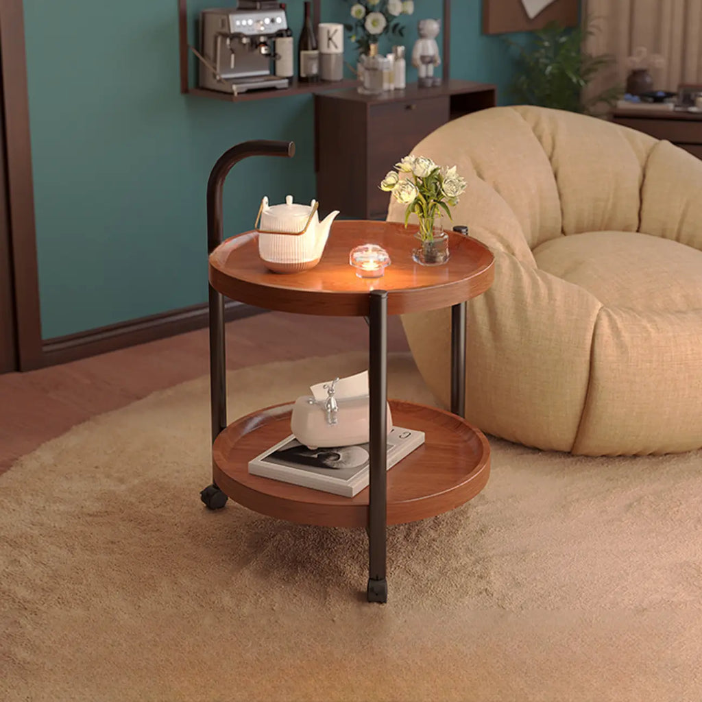 Modern Round 2-Tier Wooden End Table with Storage