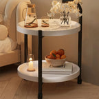 Modern Round 2-Tier Wooden End Table with Storage