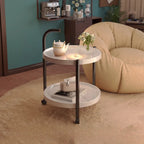 Modern Round 2-Tier Wooden End Table with Storage