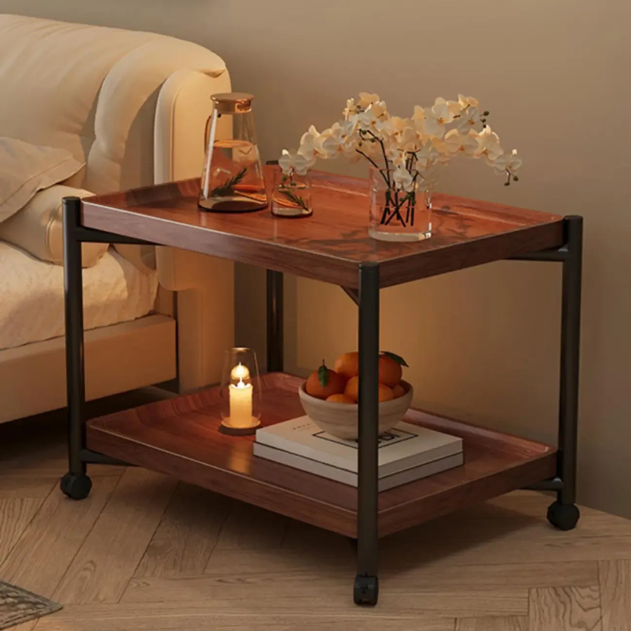 Modern Round 2-Tier Wooden End Table with Storage