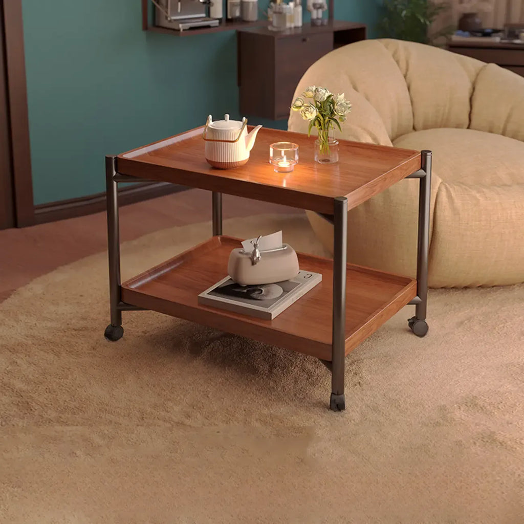 Modern Round 2-Tier Wooden End Table with Storage