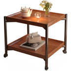 Modern Round 2-Tier Wooden End Table with Storage