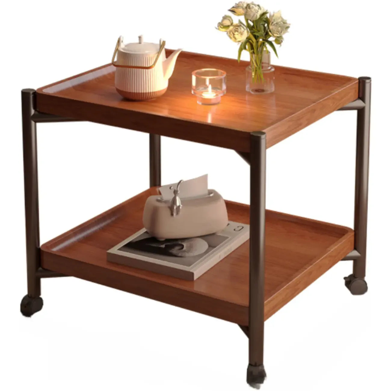 Modern Round 2-Tier Wooden End Table with Storage