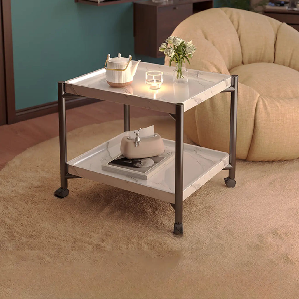 Modern Round 2-Tier Wooden End Table with Storage