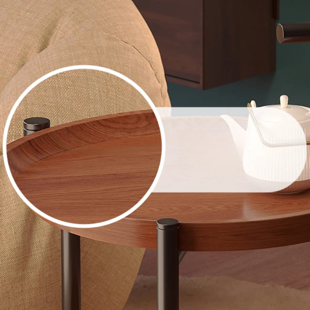 Modern Round 2-Tier Wooden End Table with Storage