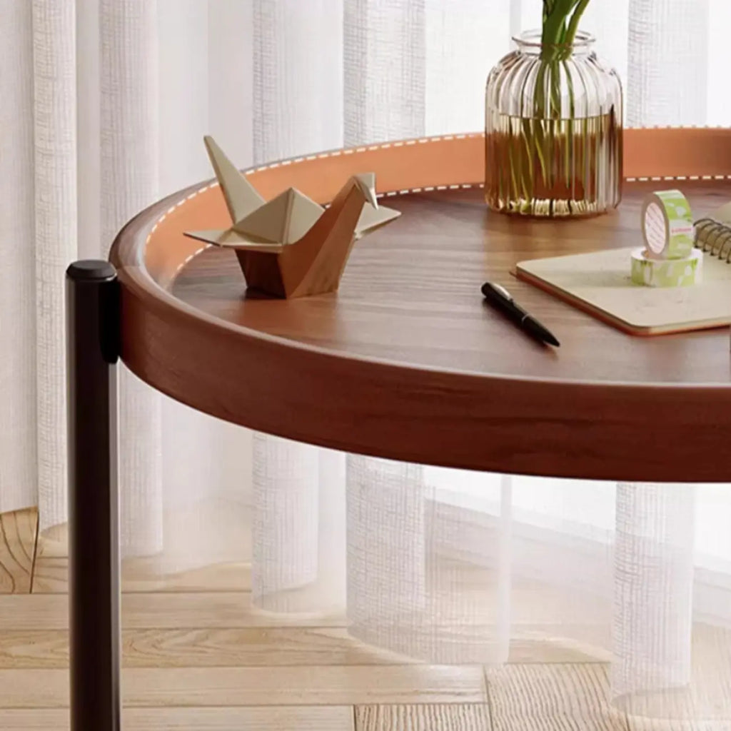 Modern Round 2-Tier Wooden End Table with Storage
