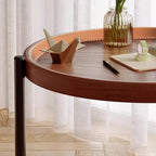 Modern Round 2-Tier Wooden End Table with Storage