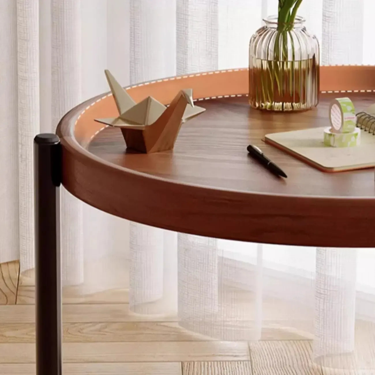 Modern Round 2-Tier Wooden End Table with Storage