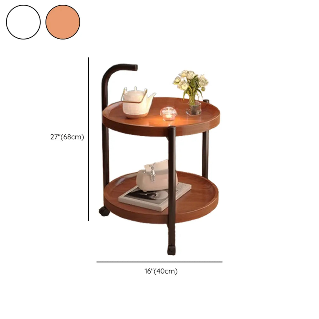 Modern Round 2-Tier Wooden End Table with Storage