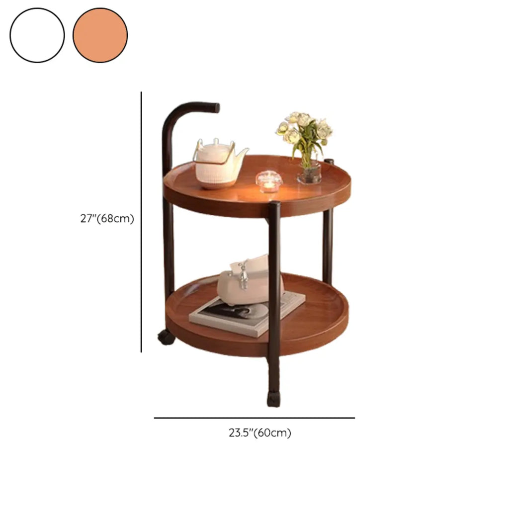 Modern Round 2-Tier Wooden End Table with Storage