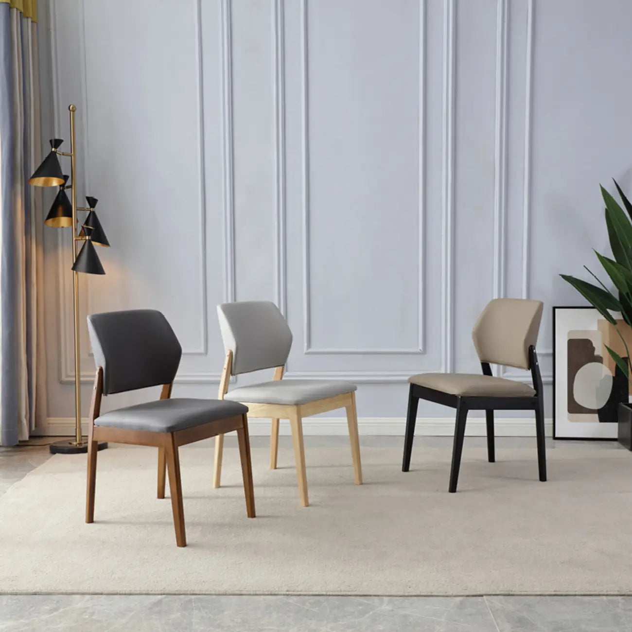 Scandinavian Faux Leather Low Back Dining Chair