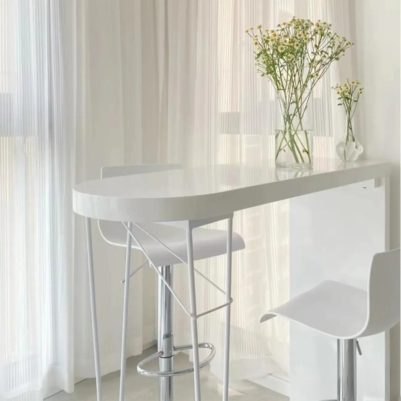 Stylish Pure White Wooden Metal Double Pedestal Bar Tables