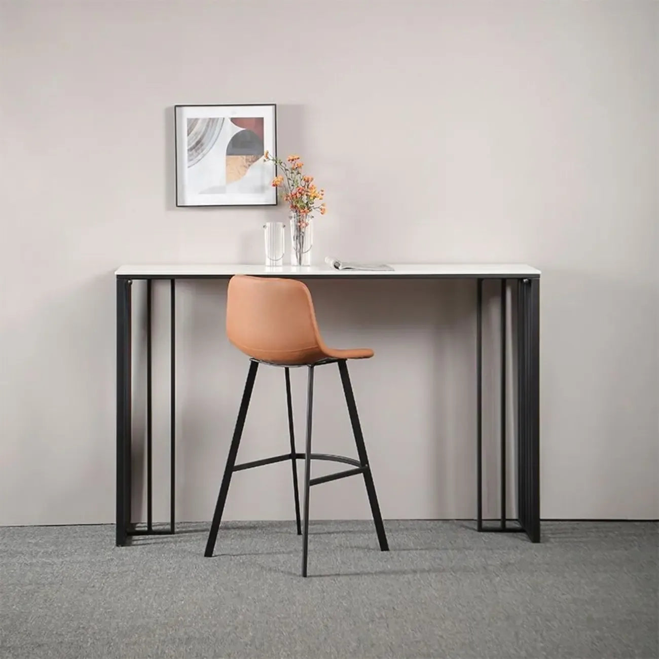 Modern Simple Marble Black Iron Bar Table