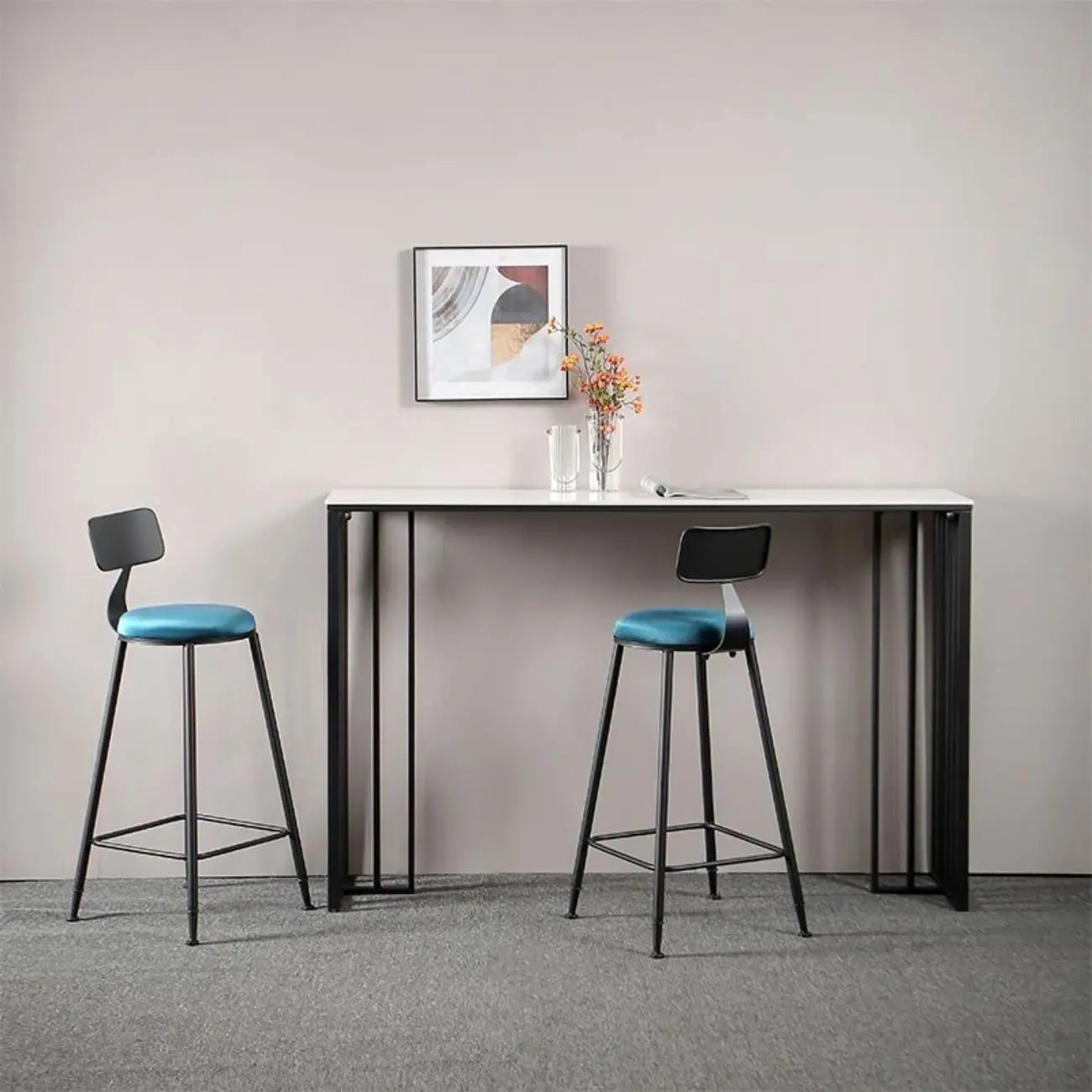Modern Simple Marble Black Iron Bar Table