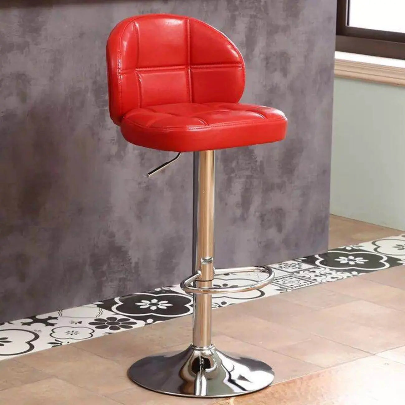 Contemporary Leather Swivel Adjustable Bar Stool
