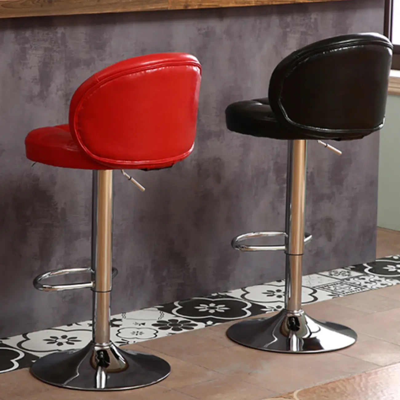 Contemporary Leather Swivel Adjustable Bar Stool