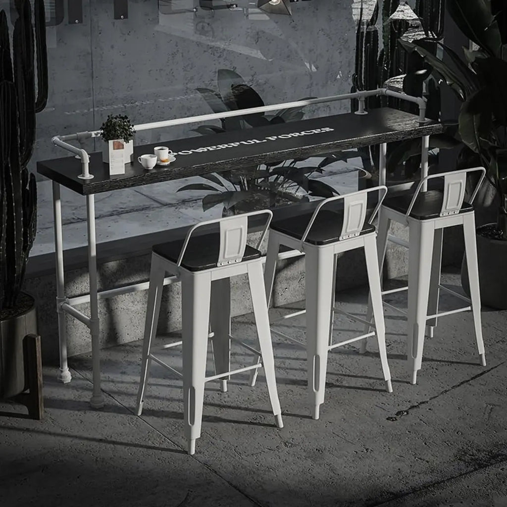 Rectangular Black Wood White Metal Four-Legged Bar Table Seat of 4