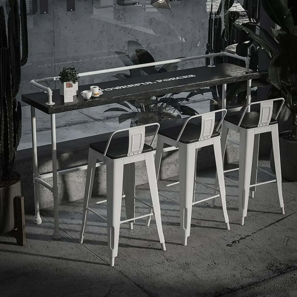 Rectangular Black Wood White Metal Four-Legged Bar Table Seat of 4